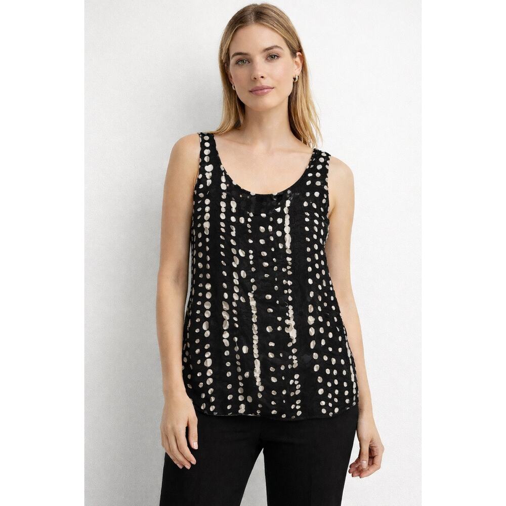 Donna Karan Women's Black Gray Silver Polka Dot Textured Sleeveless Tank Top M